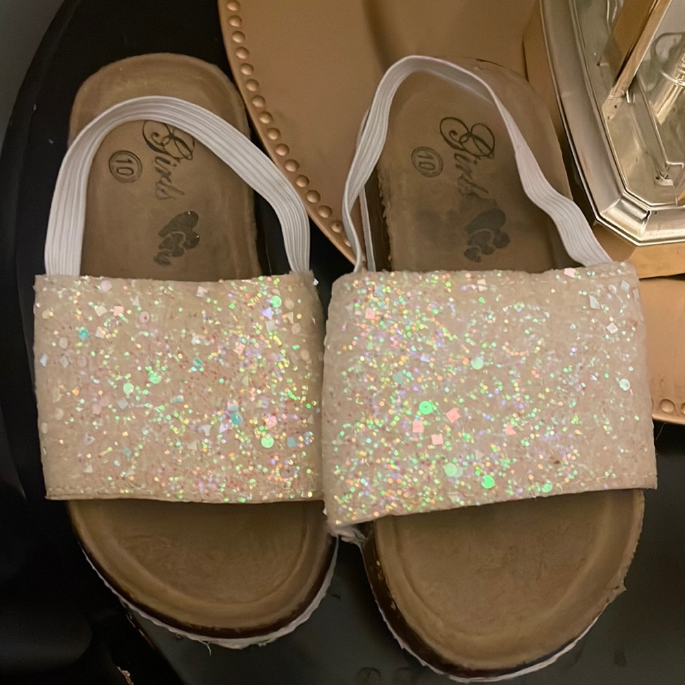 Size 10 toddler sandals glitter off white girl